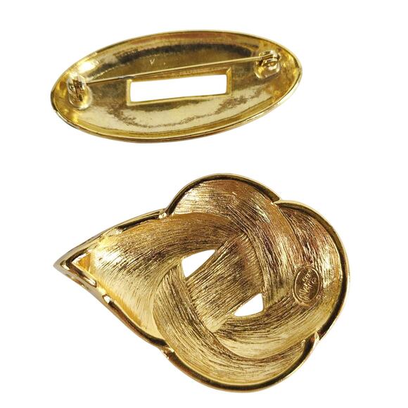 Vintage Napier Signed Goldtone Pink Enamel 2.25" Pendant & 2" Green Brooch Pin - Picture 2 of 5